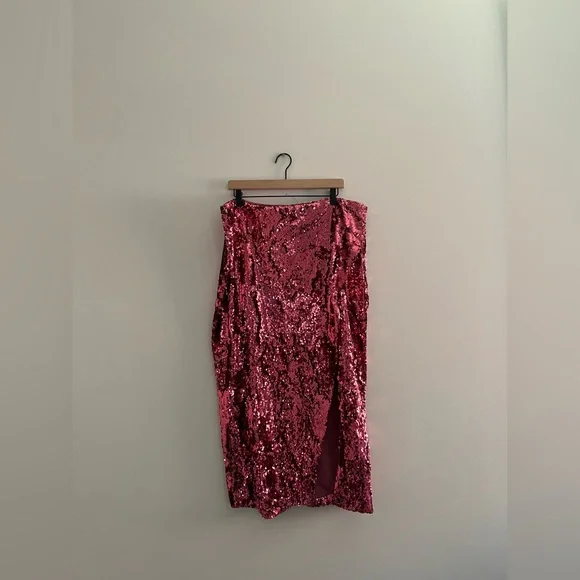 Eloquii Pink Sequins Column Midi Skirt with High Slit Size 18 - Picture 4 of 8